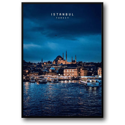 Sultan Ahmed Mosque at Night | Illuminated Blue Mosque Poster | Nighttime Splendor in Istanbul Artwork | Historic Constantinople Scene