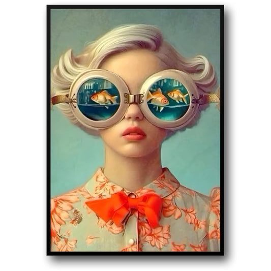 Floral Girl | Woman with Fish | Serene Aqua Backdrop