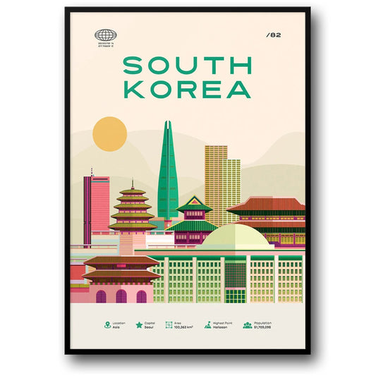 South Korea Poster | Seoul Urban Skyline Art | Colorful Cityscape Print | Asian Travel Theme Decor