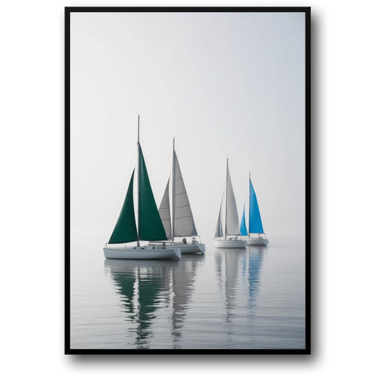 Sailing Boats Poster | Three Colorful Boats at Sea | Nautical Art | Vertical Wall Decor | Home & Garden Artwork