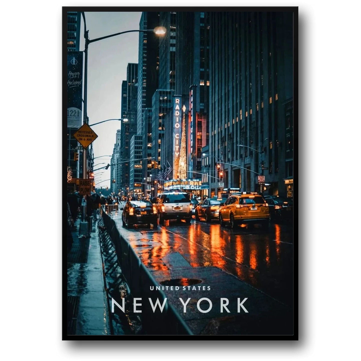 Radio City Music Hall Poster | New York Iconic Landmark | Urban Street Scene | City Lights | Wall Art Decor