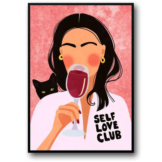 Self Love Club | Wine Enjoyment Poster | Modern Feminist Art