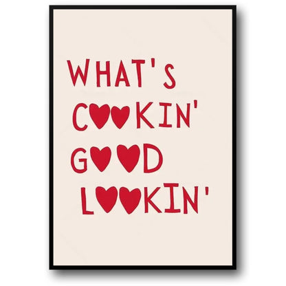 Hand Drawn Minimalist Poster | What's Cookin Good Lookin | Wall Art | Modern Home Decor | Kitchen Decoration | Stylish Design | Visual Artwork