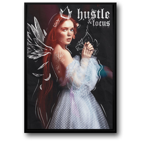 Hustle and Focus Motivational Art | Inspirational Wall Decor | Modern Poster for Office or Home | Typography Print