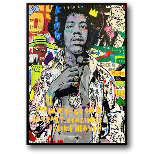 Abstract Street Pop Graffiti Art | Jimi Hendrix Portrait | Canvas Poster Prints for Living Room Decor