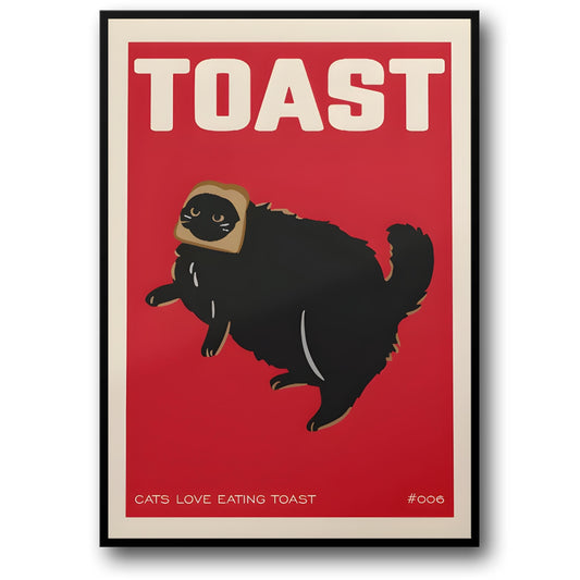 Vintage Big Cat Kitchen Art | Red Toast
