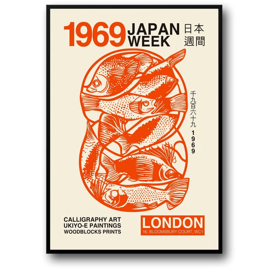 1969 Japan Week | Vibrant Japanese Cultural Exhibition Poster | London | Vintage Art Decor | Colorful Home Decoration