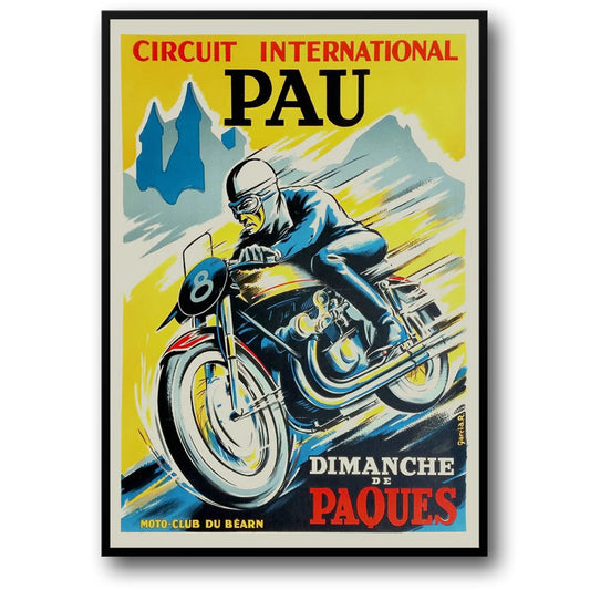 Vintage Car Racing Poster | Circuit International | Pau | Retro Automotive Art for Home Decor