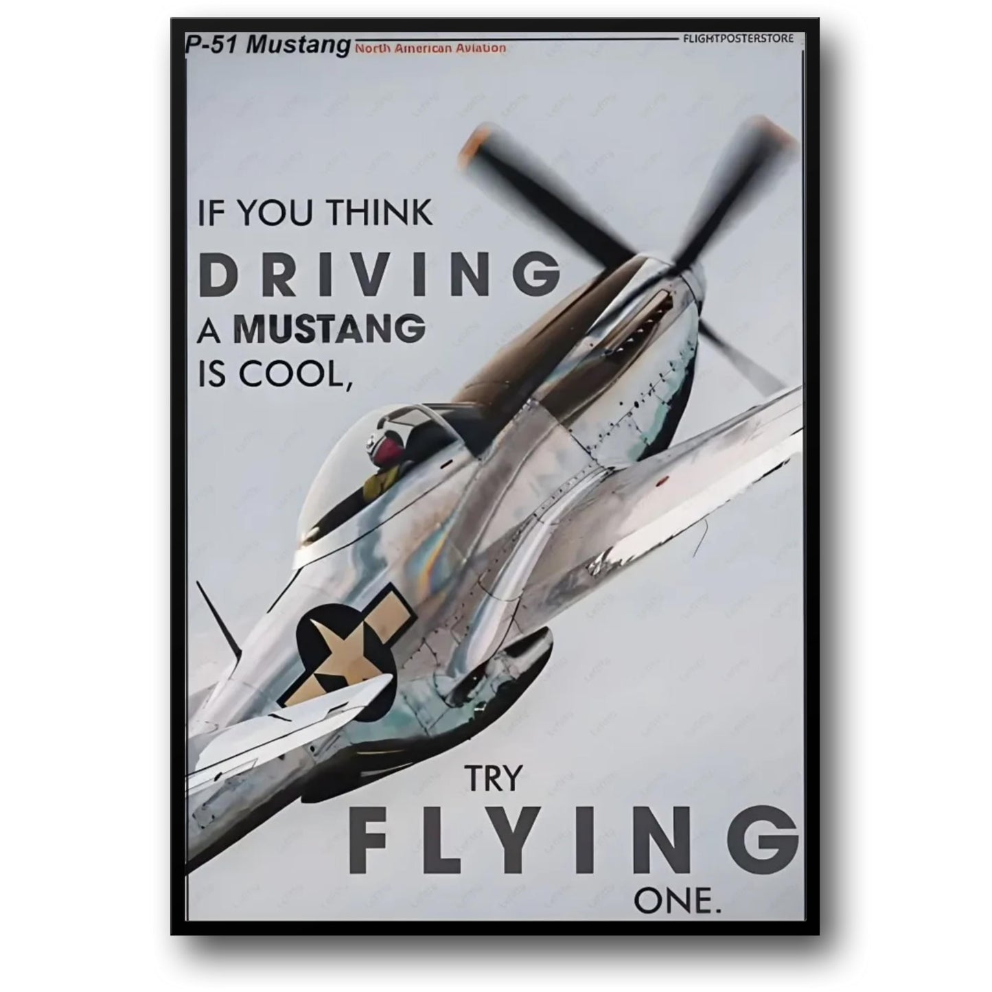 Vintage P-51 Mustang Fighter Aircraft Poster | WWII Aviation Art Print | Perfect for Home, Office, Gallery Decor