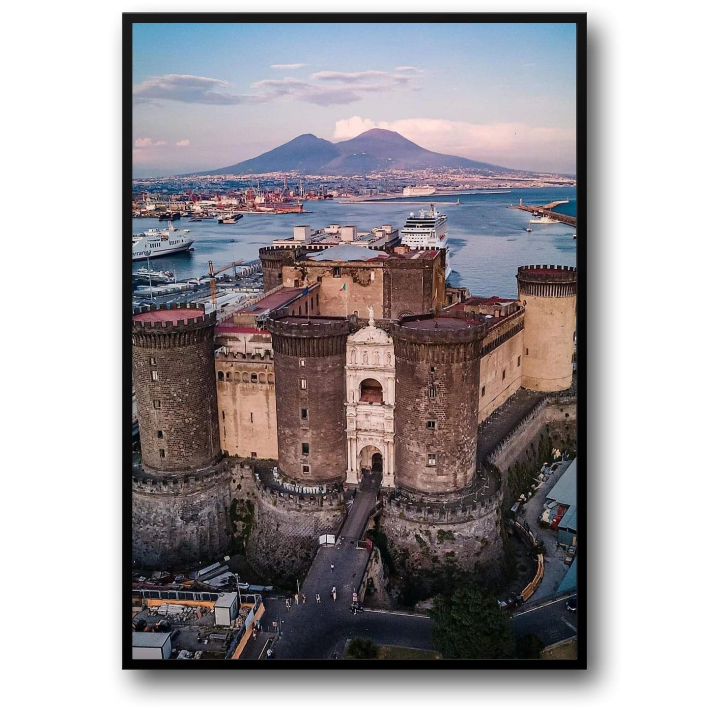 Majestic European Castles Poster | Italy's Naples | Historic Castel dell'Ovo | 6th Century BCE Artwork