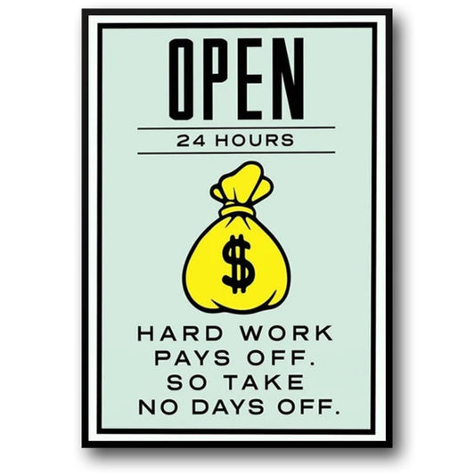 Monopoly Open 24 Hours Poster | Classic Board Game Art | Vintage Style Wall Decor | Unique Artwork for Game Rooms | Perfect Gift for Gamers | Collector's Edition Reproduction