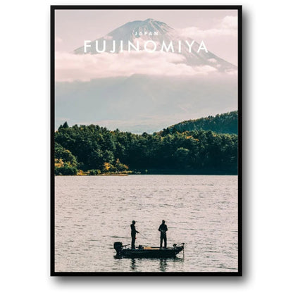 Lake Motosu Fishing | Fujinomiya | Peaceful Lake Fishing Scenes | Outdoor Japanese Scenery | Japanese Architecture Posters