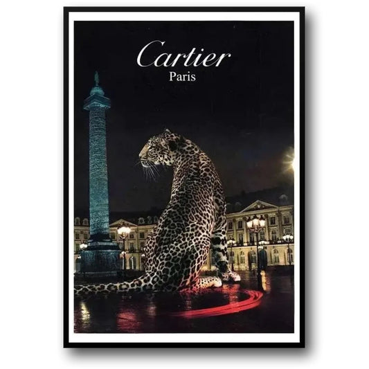 Cartier Paris | Jaguar City Skyline Poster | Silhouette Art | Tribute to Fashion Legends | Parisian Shopping Scene