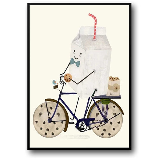 Milk and Cookies Poster | Whimsical Wheels Design | Joyful Animation Art Adventure