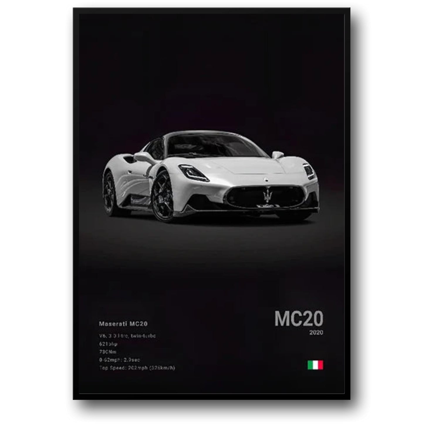 Maserati MC20 Poster | Tribute to Engineering | Sports Car Art | Specifications Display | Wall Decor