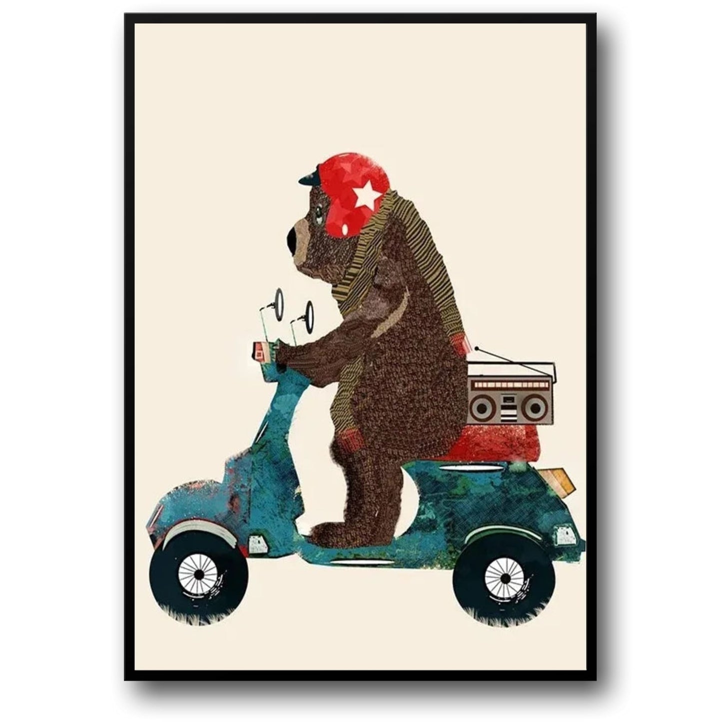 Bear's Scooter Serenade Poster | Whimsical Animal Art | Playful Backdrop for Kids Room Decor | Vibrant Animated Illustration