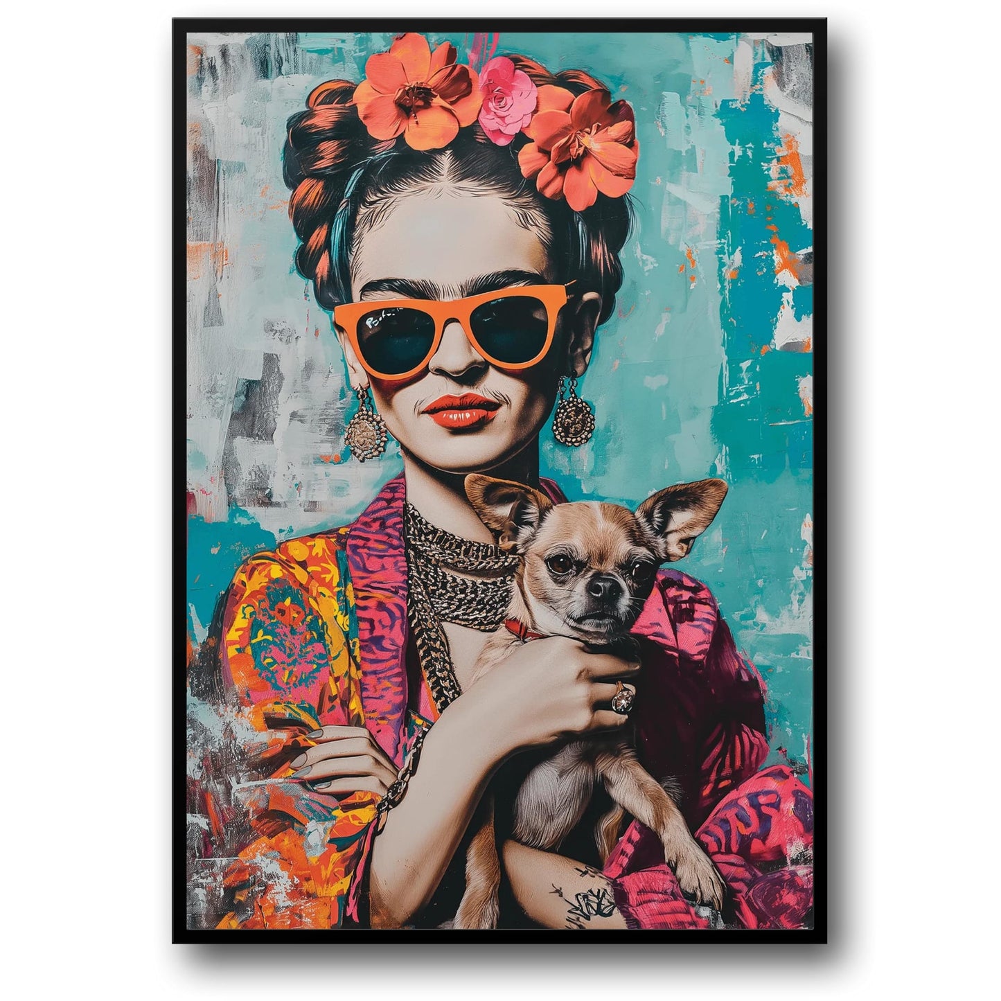 Frida Kahlo Style | Chihuahua Portrait | Colorful Artwork