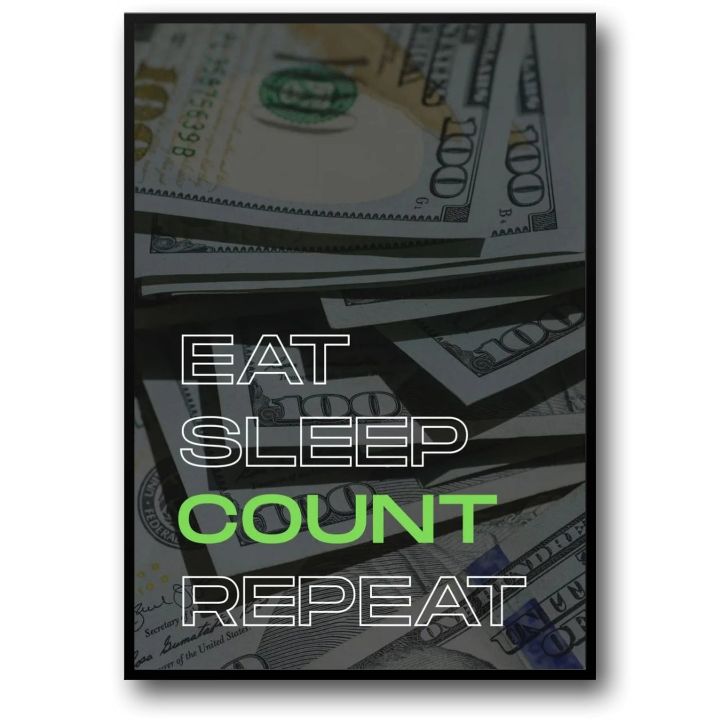 Eat Sleep Count Repeat Poster  Money and Hustle Motivational Wall Art | Home Decor | Decoration Poster