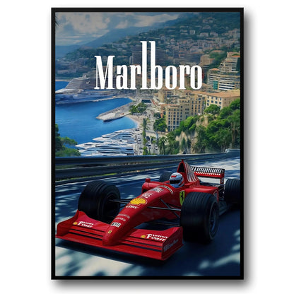 Vintage Formula 1 | Monaco Grand Prix | F1 Racing Poster | Ferrari F310B | Michael Schumacher | Monte Carlo Marina