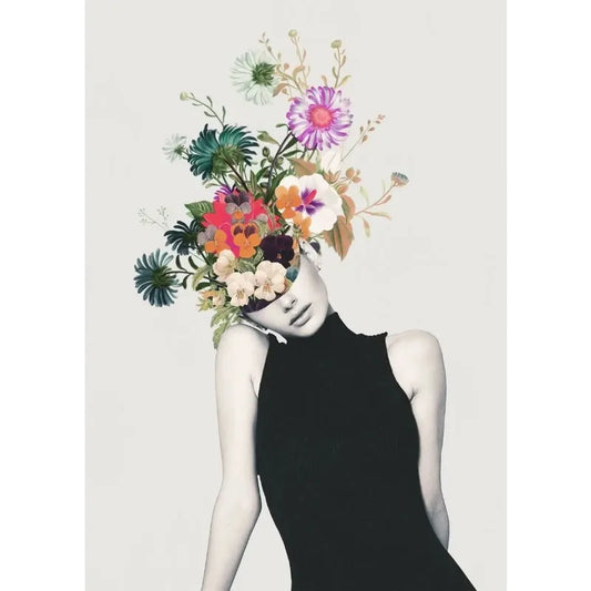 Vintage Floral Woman Poster | Blossoms of the Mind | Flower Heads Design | Home Decor Art Print