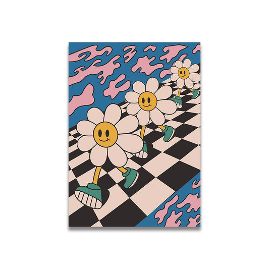 Sunflower Disco Poster | Vintage Pink Cartoon Art | Wall Decor Poster Print | Canvas Painting for Living Room & Bedroom Decor