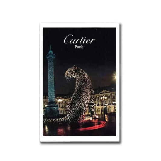 Cartier Paris | Jaguar City Skyline Poster | Silhouette Art | Tribute to Fashion Legends | Parisian Shopping Scene
