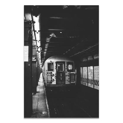 NYC Subway Train | Black & White Industrial Decor