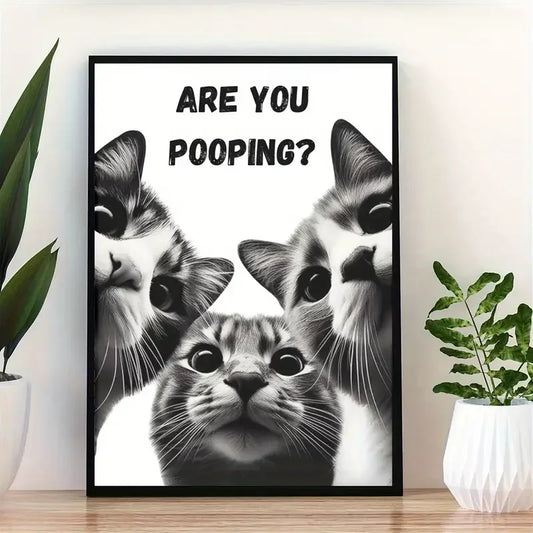 Funny Black Cat Kitten Reading Newspaper Poster | Animal Art Quote for Living Room Decor | Retro Style