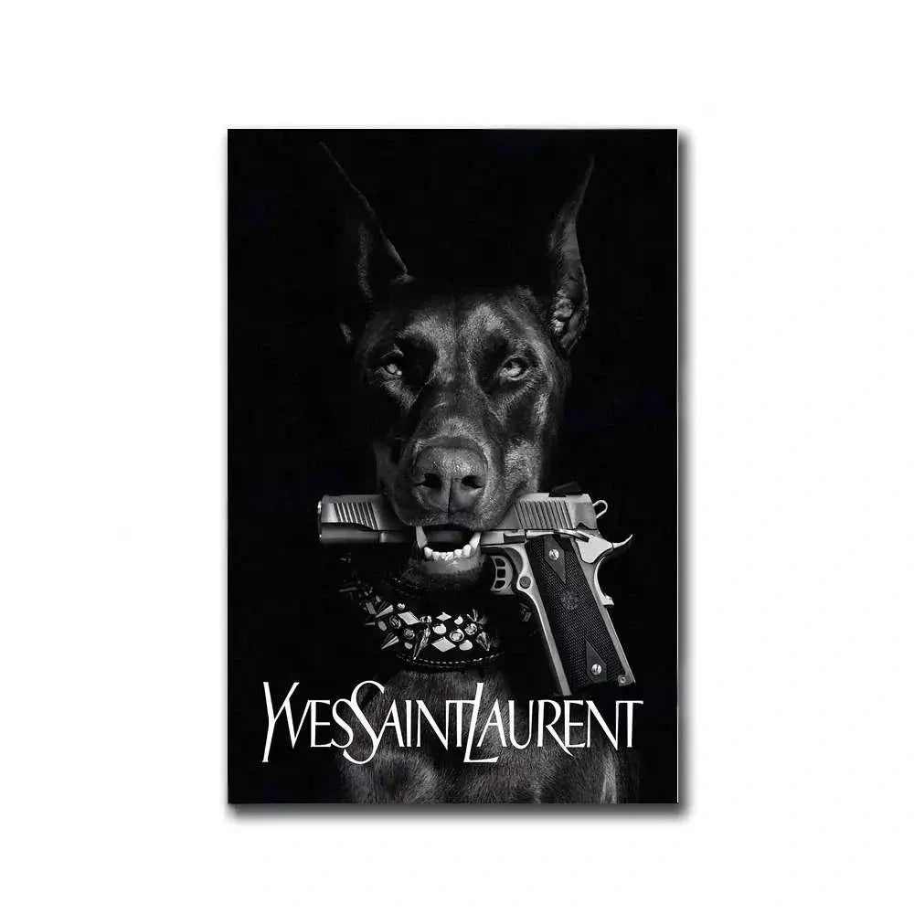 Yves Saint Laurent Poster | Doberman Pinscher Art | Paris Silhouettes & Skylines | Fashion Legend Tribute Wall Decor