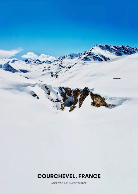 Pristine Snow-Covered Mountains Poster | Courchevel, France | Winter Landscape Art | Home Decor