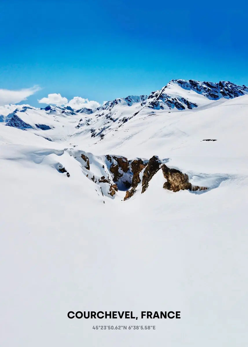 Pristine Snow-Covered Mountains Poster | Courchevel, France | Winter Landscape Art | Home Decor