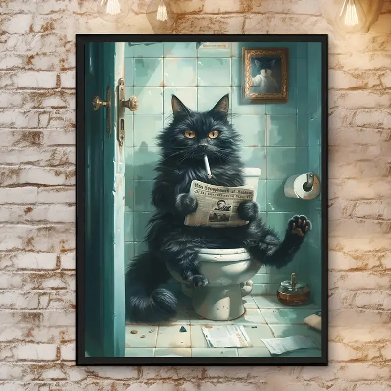 Funny Black Cat Poster | Kitten Reading Newspaper | Retro Art Quote | Animal Poster for Living Room Decor