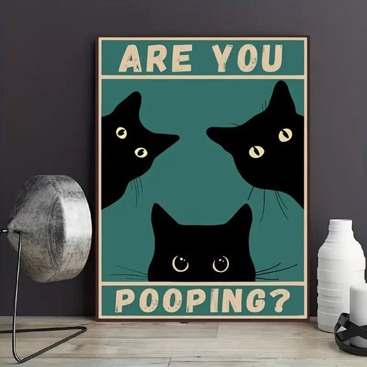 Poster | Funny Black Cat | Retro Art | Animal Quote | Toilet Reading | Living Room Wall Decor | Kitten Design
