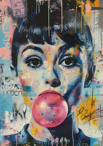 Bubble Gum Blowing Woman | Vibrant Pop Art