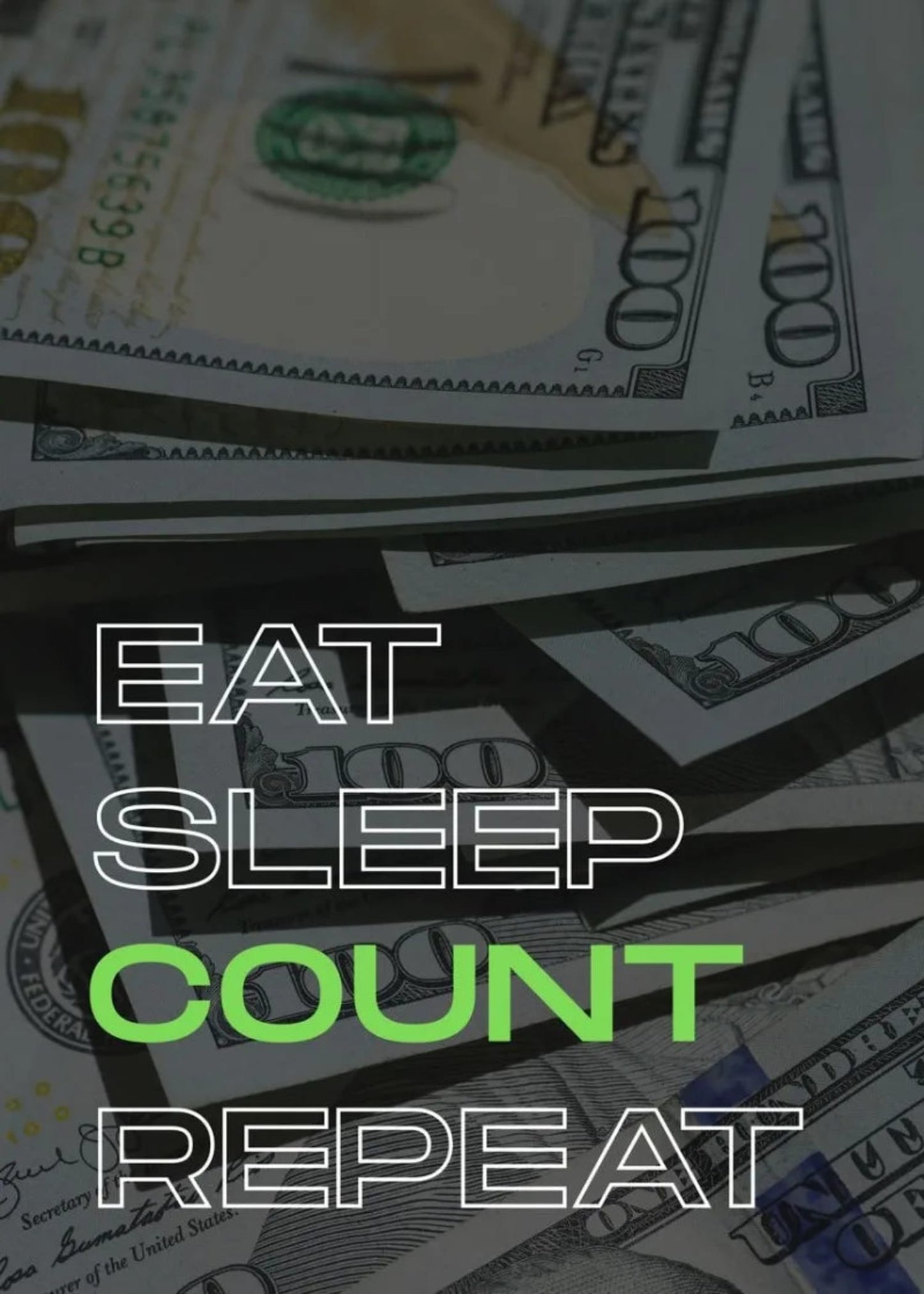 Eat Sleep Count Repeat Poster  Money and Hustle Motivational Wall Art | Home Decor | Decoration Poster