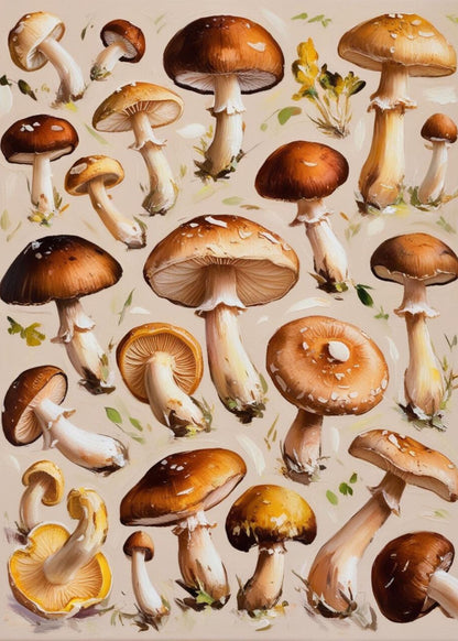 Diverse Mushroom Species | Illustrated Botanical Art