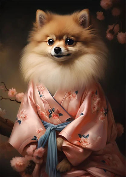 Cherry Blossom Serenity Poster | Pomeranian Dog in Soft Pink | Spring Floral Art Wall Decor