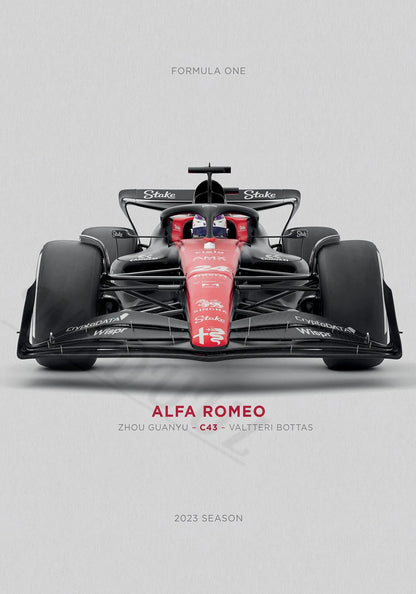 Alfa Romeo C43 Poster | Zhou Guanyu & Valtteri Bottas | Formula 1 Racing Art | Speed & Precision Decor