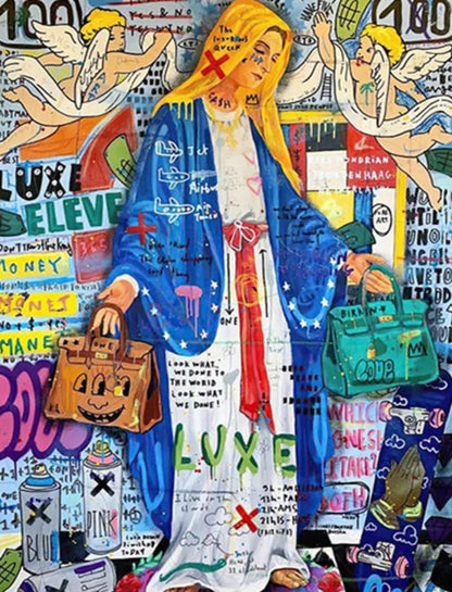 Abstract Pop Art Poster | Queen of England Graffiti Portrait | Canvas Wall Art for Living Room Decor