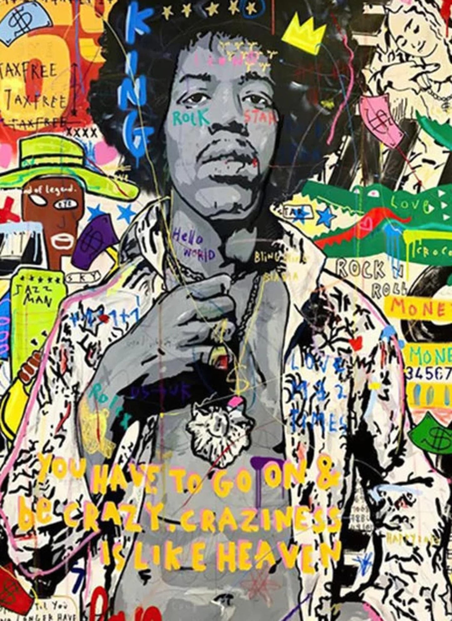 Abstract Street Pop Graffiti Art | Jimi Hendrix Portrait | Canvas Poster Prints for Living Room Decor