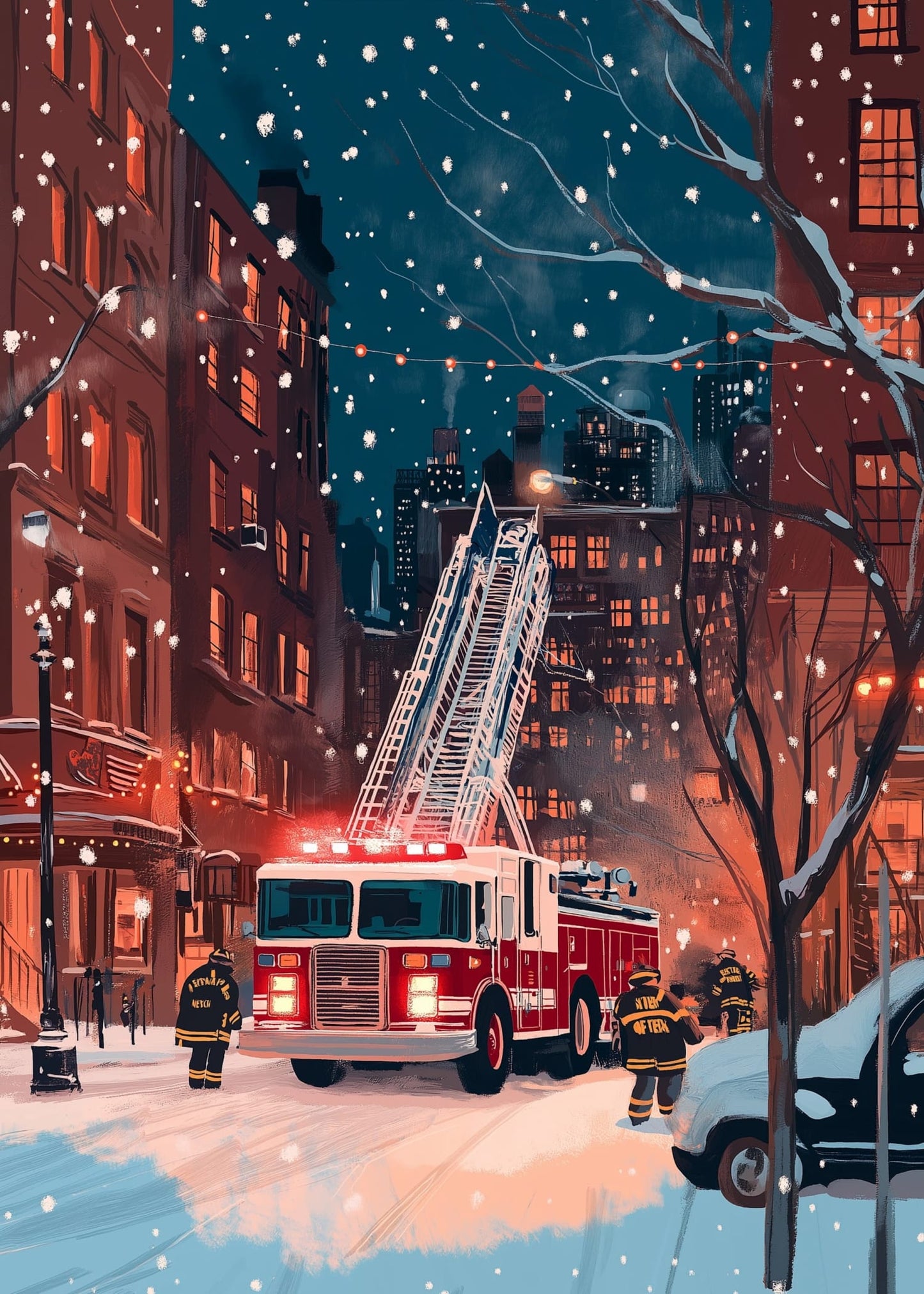 City Nightscape | Heroic Firefighters | Urban Art