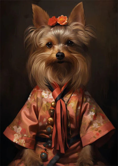 Yorkshire Terrier in Blooming Garden