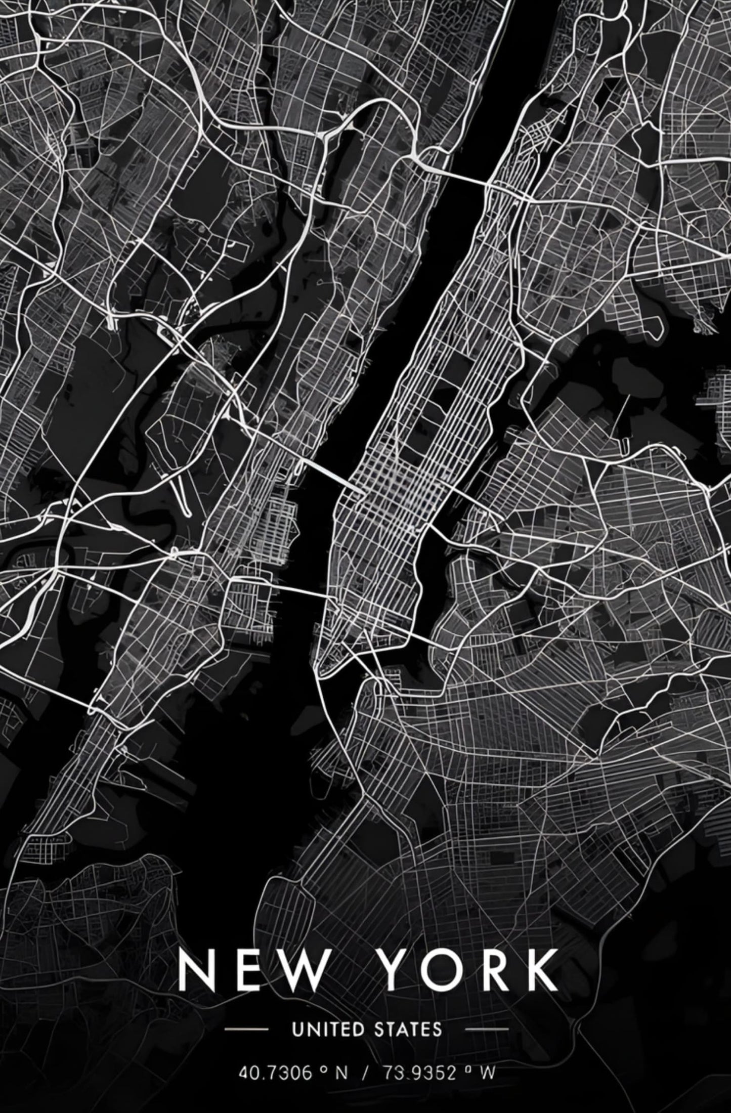 New York City Map | Black & White | Minimalist Urban Design