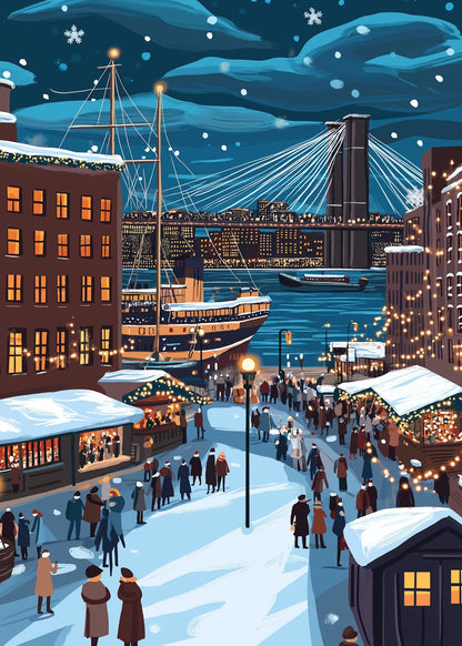 Festive Winter Cityscape | Snow-Covered Streets