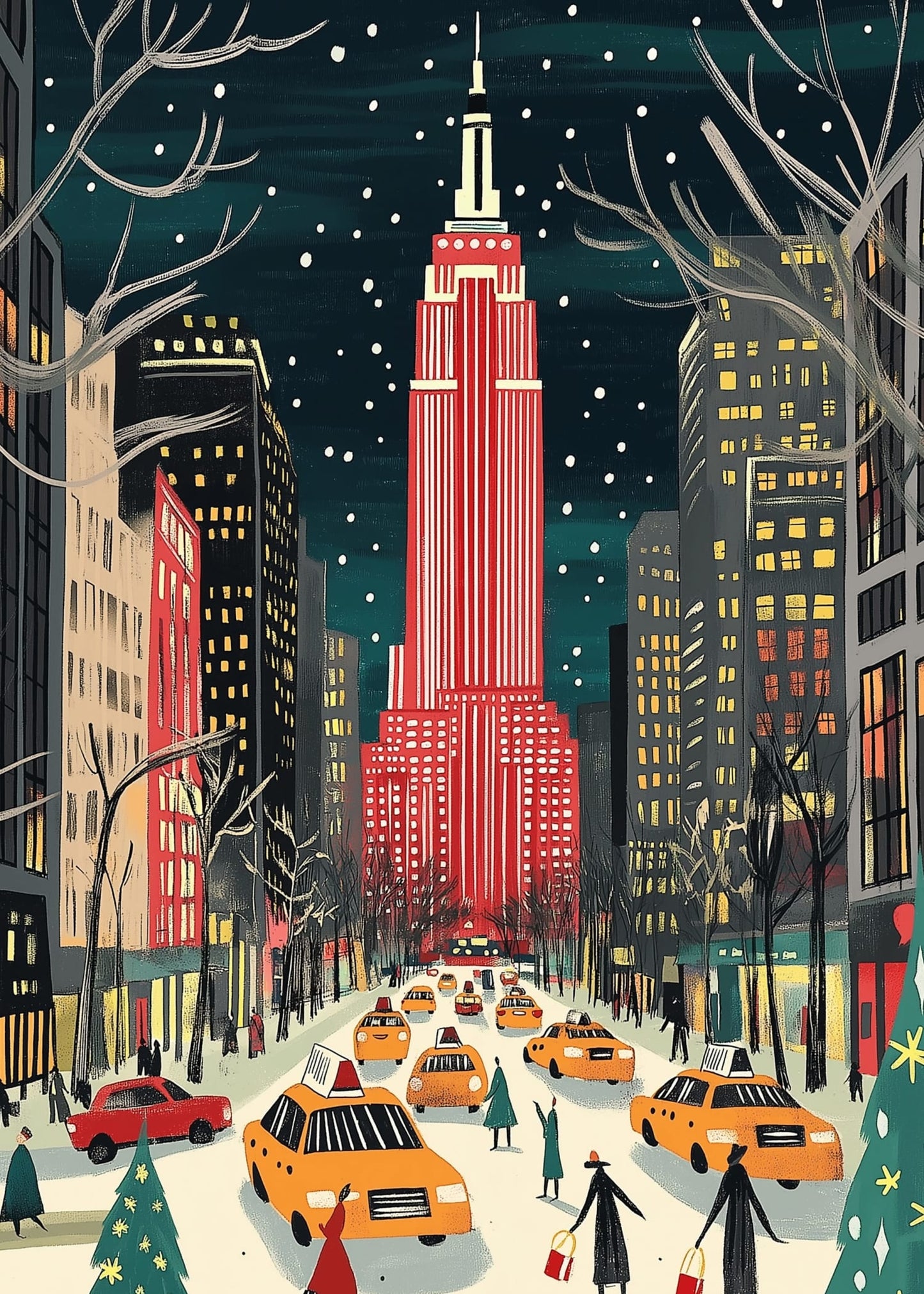 Empire State Building | Festive Red & White Cityscape