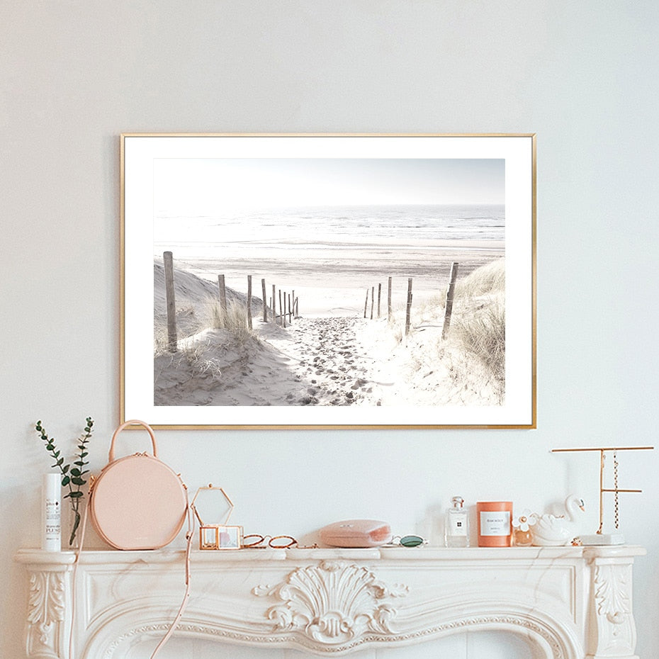 Poster | Scenic Beach Path | Ocean Landscape | Wall Art for Home & Garden Decor | Artwork Print | Serene Coastal Scene