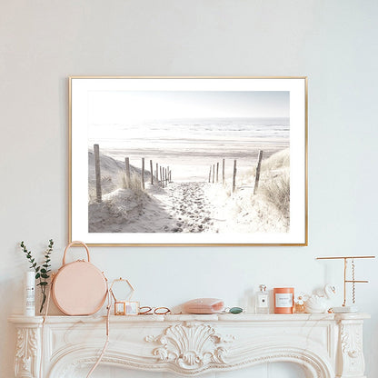 Poster | Scenic Beach Path | Ocean Landscape | Wall Art for Home & Garden Decor | Artwork Print | Serene Coastal Scene