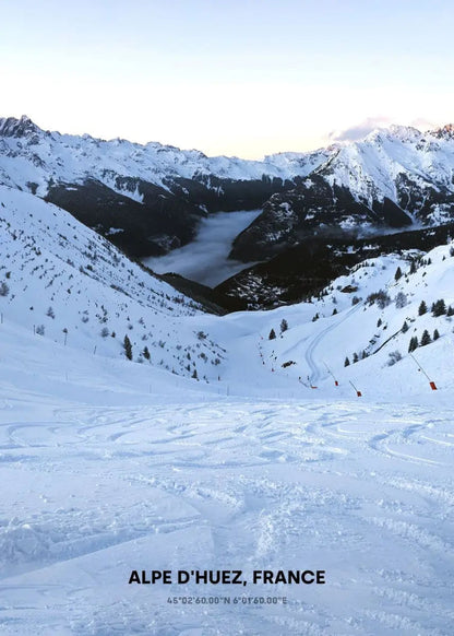 Sweeping Snowscapes Poster | Alpe d'Huez Winter Scenery | Stunning French Alpine Landscape Art | Capture the Beauty of Snowy Mountains