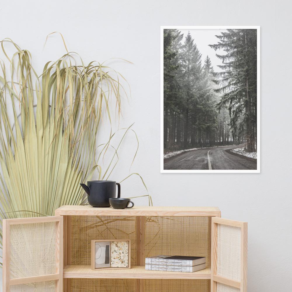 Winter Mountain Road Poster | Scenic Landscape Art | Home Decor | Winter Wonderland | Wall Art | Nature-Inspired Decor | Mountain View | Travel Inspired | Premium Quality Print