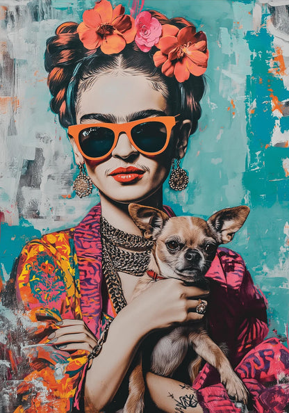 Frida Kahlo Style | Chihuahua Portrait | Colorful Artwork